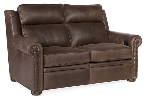 Winston Traditional POWER "WALL HUGGER" Bustle Back Leather Loveseat