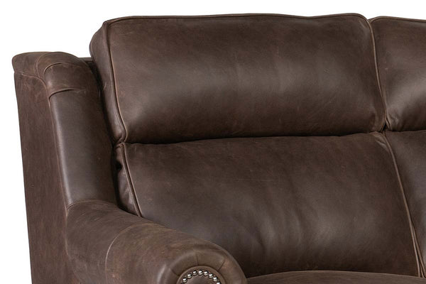 Winston 91 Inch Bustle Back "WALL HUGGER" Traditional Power Three Cushion Leather Sofa