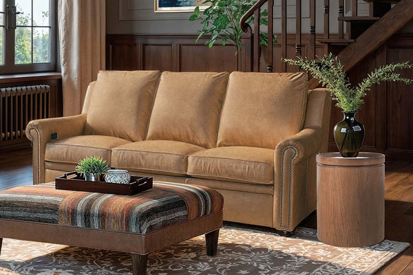 Winston 91 Inch Single Back "WALL HUGGER" Traditional Power Three Cushion Leather Sofa