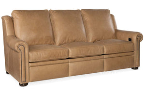 Winston 91 Inch Single Back "WALL HUGGER" Traditional Power Three Cushion Leather Sofa
