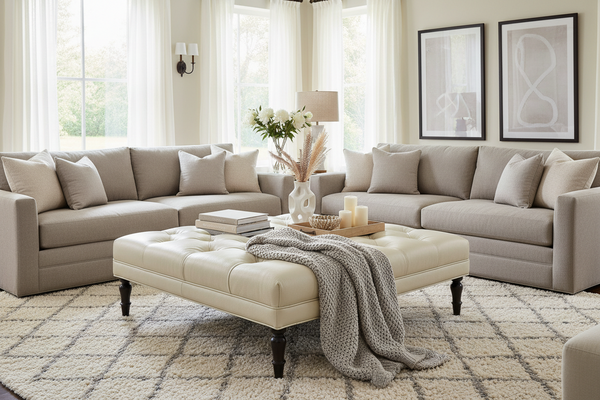 Winton Tufted 36", 40", 44", Or 48" Inch Square Leather Ottoman (4 Sizes Available)