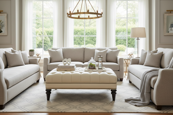 Worthington 44 Inch Rectangular Deep Button Tufted Leather Upholstered Ottoman Coffee Table