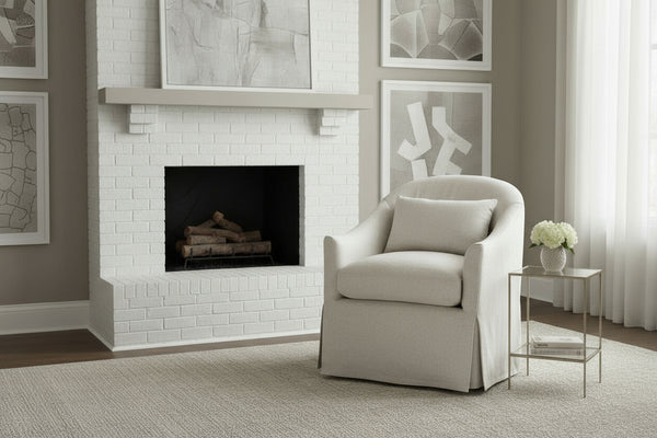 Xena Natural "Quick Ship" Slipcovered Swivel Accent Chair