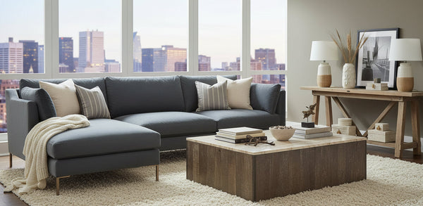 York Two Piece Contemporary Fabric Sectional Sofa