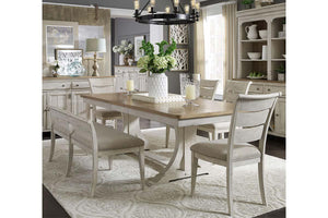 Aberdeen 6 Piece Antique White Trestle Table Dining Set With Ladder Back Chairs And Bench - Club Furniture