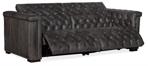 Bromley Gravel Chesterfield 88 Inch "Quick Ship" Wall Hugger Power Leather Reclining Sofa OUT OF STOCK UNTIL 1/18/22