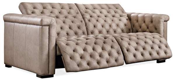 Bromley Taupe Chesterfield 88 Inch "Quick Ship" Wall Hugger Power Leather Reclining Sofa OUT OF STOCK UNTIL 1/13/22