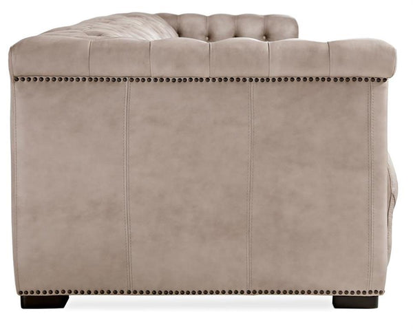Bromley Taupe Chesterfield 88 Inch "Quick Ship" Wall Hugger Power Leather Reclining Sofa OUT OF STOCK UNTIL 1/13/22