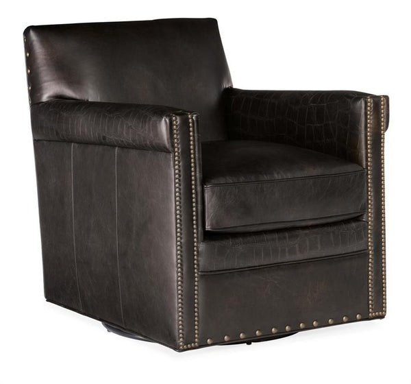 Herbert SWIVEL Old Saddle Brown Fudge "Quick Ship" Tight Back Square Leather Accent Chair With Nails