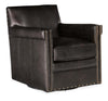 Image of Herbert SWIVEL Old Saddle Brown Fudge "Quick Ship" Tight Back Square Leather Accent Chair With Nails