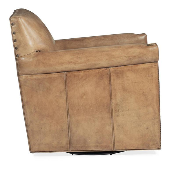 Herbert SWIVEL Batiste Sepia "Quick Ship" Traditional Tight Back Leather Accent Chair With Nail Trim