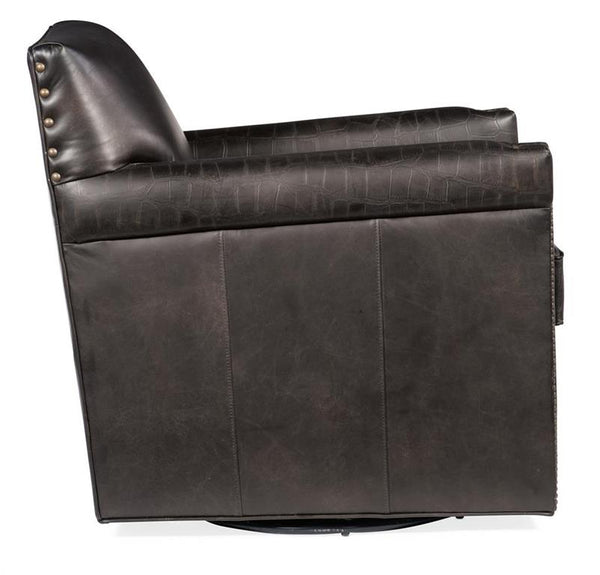 Herbert SWIVEL Old Saddle Brown Fudge "Quick Ship" Tight Back Square Leather Accent Chair With Nails