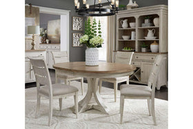 Aberdeen 5 Piece Antique White Pedestal Table Dining Set With Ladder Back Chairs - Club Furniture