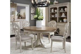 Aberdeen 5 Piece Antique White Pedestal Table Dining Set With Splat Back Chairs - Club Furniture