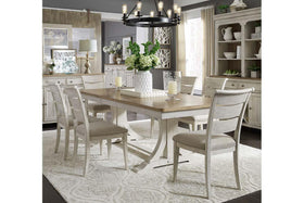 Aberdeen 7 Piece Antique White Trestle Table Dining Set With Ladder Back Chairs - Club Furniture