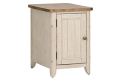 Aberdeen Distressed White Door Chair Side Table With Chesnut Top And Charging Station