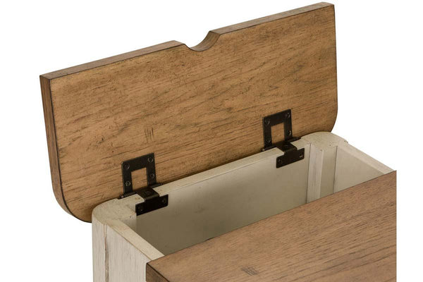 Aberdeen Distressed White Door Chair Side Table With Chesnut Top And Charging Station - Club Furniture