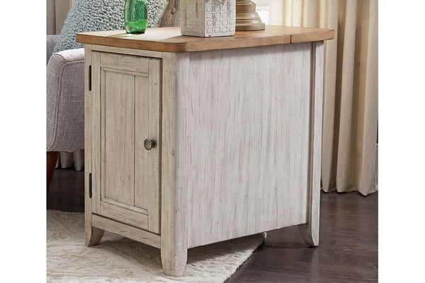 Aberdeen Distressed White Door Chair Side Table With Chesnut Top And Charging Station - Club Furniture