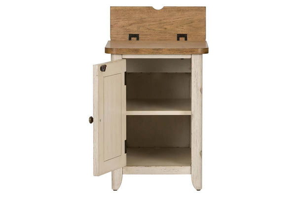 Aberdeen Distressed White Door Chair Side Table With Chesnut Top And Charging Station - Club Furniture
