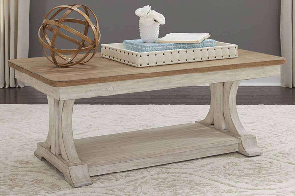 Aberdeen Distressed Antique White Coffee Table With Chestnut Top OUT OF STOCK 9/22 - Club Furniture