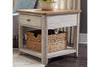 Image of Aberdeen Distressed White Single Drawer End Table With Storage Basket And Chesnut Top - Club Furniture