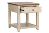 Image of Aberdeen Distressed White Single Drawer End Table With Storage Basket And Chesnut Top - Club Furniture