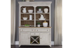 Aberdeen Farmhouse Style Antique White Storage Dining Buffet With Hutch - Club Furniture