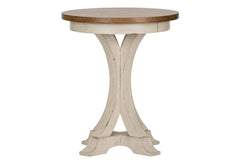 Aberdeen Distressed White Round Pedestal Base Chair Side Table With Chesnut Top
