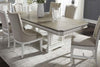 Image of Adair 7 Piece Antique White Trestle Dining Table Set With Chenille Upholstered Chairs - Club Furniture
