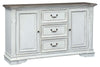 Image of Adair Door Storage Dining Buffet With Antique White Finish And Rustic Brown Top - Club Furniture