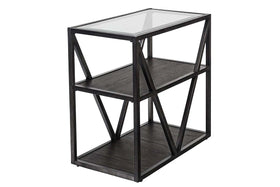 Archer Rectangular Metal Base Chair Side Table With Glass Top And Wood Shelves