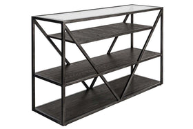 Archer Rectangular Metal Base Sofa Table With Glass Top And Wood Shelves