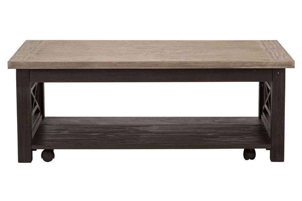Ardley Transitional Open Storage Coffee Table With Charcoal Base And Two Tone Ash Top
