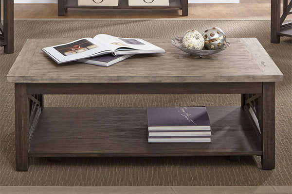 Ardley Transitional Open Storage Coffee Table With Charcoal Base And Two Tone Ash Top