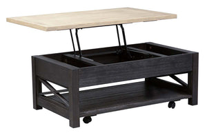 Ardley Transitional Lift Top Coffee Table With Charcoal Base And Two Tone Ash Top
