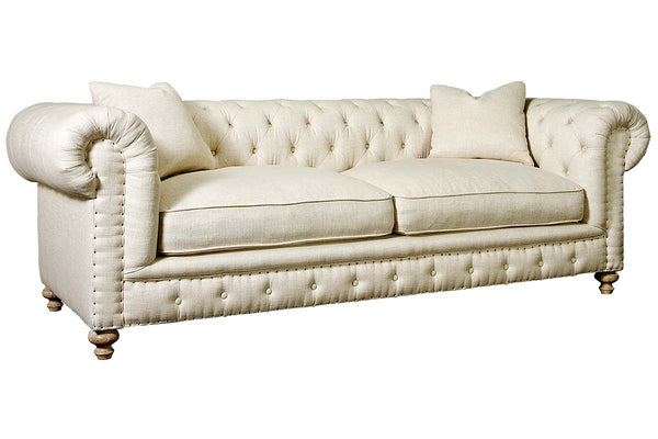 Armstrong 90 Inch "Quick Ship" Tufted Chesterfield Sofa In Classic Linen