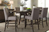 Image of Atherton 7 Piece Counter Height Dark Chestnut Trestle Table Dining Set With Upholstered Side Chairs