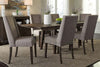 Image of Atherton 7 Piece Dark Chestnut Trestle Table Dining Set With Upholstered Side Chairs