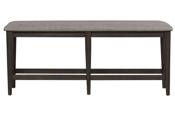 Atherton 6 Piece Counter Height Dark Chestnut Trestle Table Dining Set With Upholstered Side Chairs And Bench