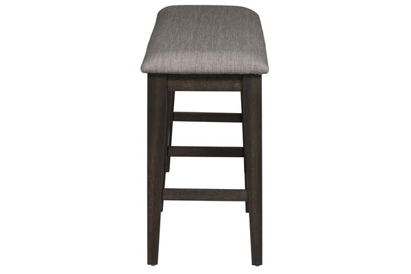 Atherton 6 Piece Counter Height Dark Chestnut Trestle Table Dining Set With Upholstered Side Chairs And Bench