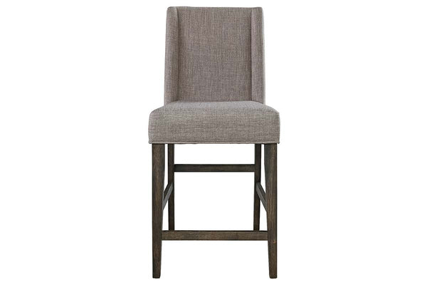 Atherton 6 Piece Counter Height Dark Chestnut Trestle Table Dining Set With Upholstered Side Chairs And Bench