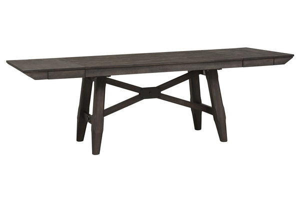 Atherton 6 Piece Dark Chestnut Trestle Table Dining Set With Upholstered Side Chairs And Bench