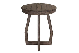 Barnes Transitional Round Chair Side Table With Gray Wash Finish And Plank Style Top