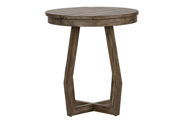 Barnes Transitional Round Chair Side Table With Gray Wash Finish And Plank Style Top