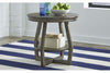 Image of Barnes Transitional Round End Table With Gray Wash Finish And Plank Style Top