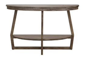 Barnes Transitional Round Sofa Table With Gray Wash Finish And Plank Style Top