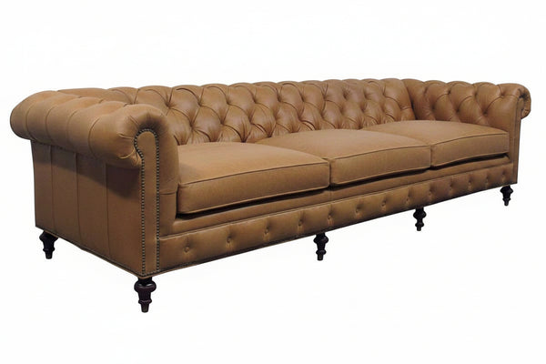 Barrington 118 Inch Large Leather Chesterfield Tufted Sofa