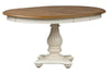 Image of Beaufort 7 Piece White With Nutmeg Top Round Oval Pedestal Dining Table Set With Slat Back Chairs