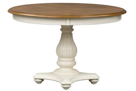 Beaufort 7 Piece White With Nutmeg Top Round Oval Pedestal Dining Table Set With Slat Back Chairs