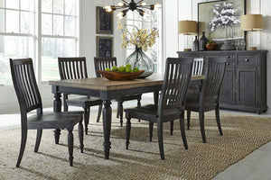 Branson II Chalkboard Black With Brown Top 7 Piece Leg Table Set With Slat Back Chairs